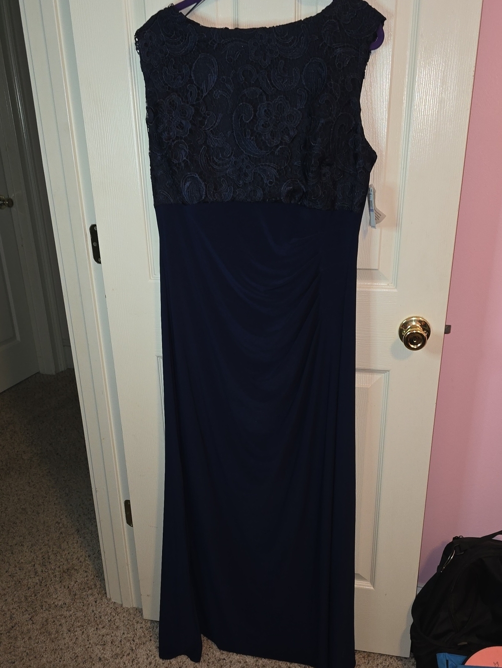 Alex Evenings Navy Lace Bodice Maxi Dress